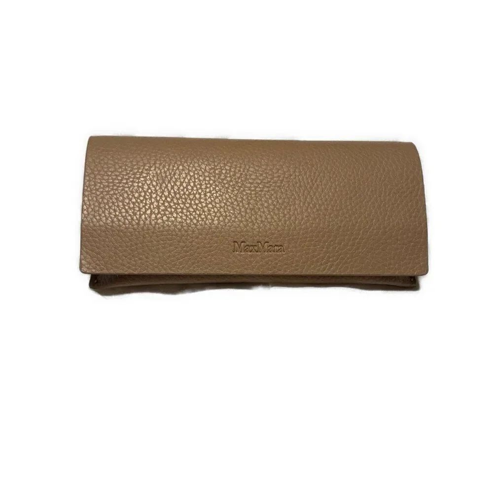MAX MARA Beige Tan Pebbled Leatherette Glasses Sunglasses Case Magnetic Closure